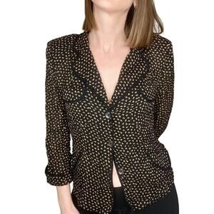 Vintage y2k Women's 100% Silk Black Pink Ditsy Floral Whimsigoth Blouse Top 6